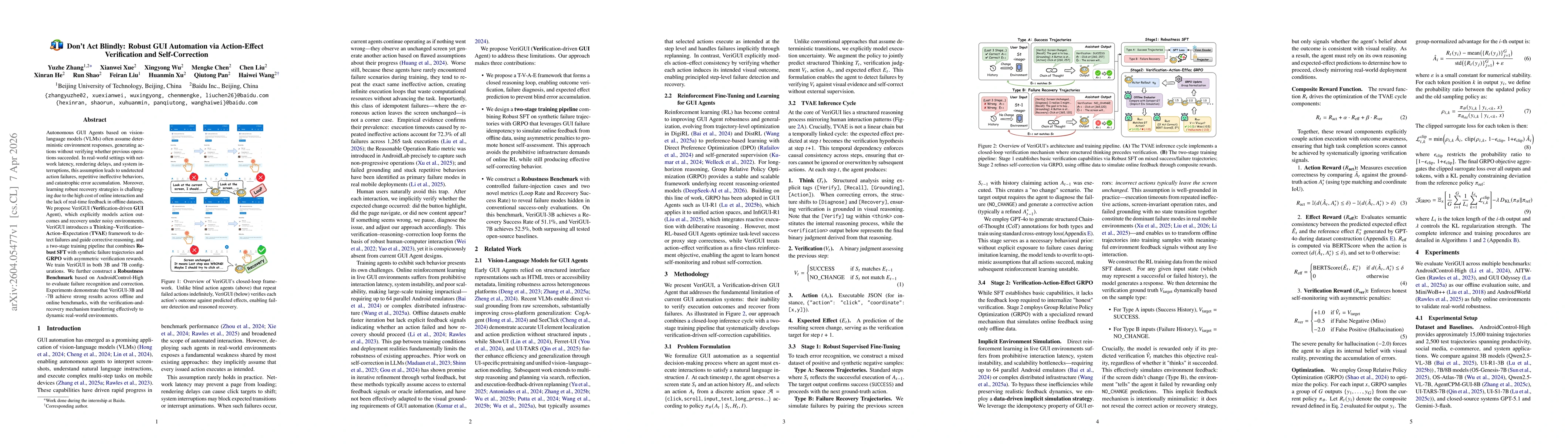 Thumbnail for Don't Act Blindly: Robust GUI Automation via Action-Effect Verification and Self-Correction