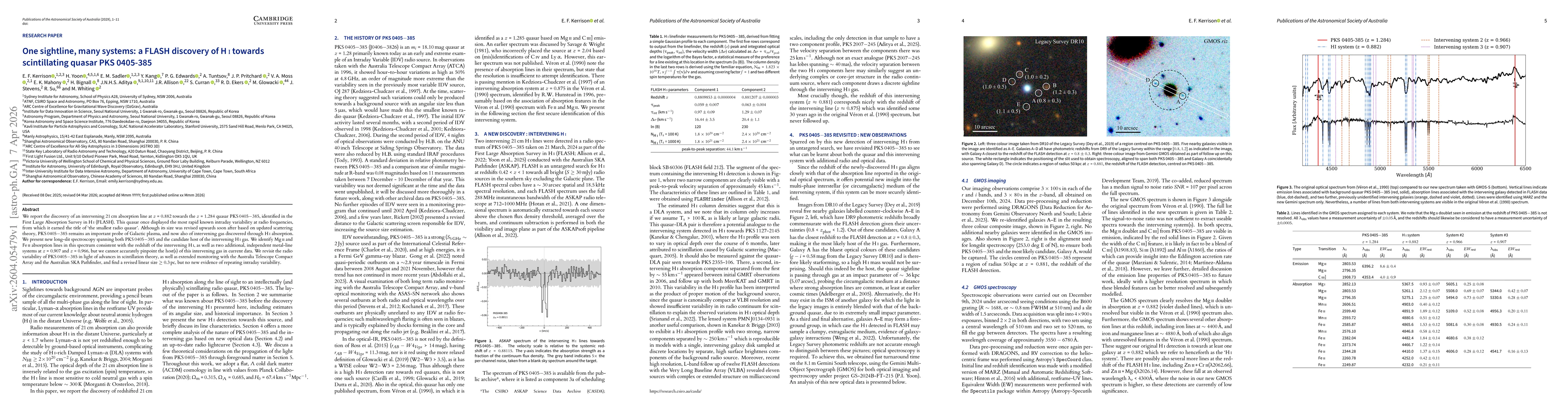 Thumbnail for One sightline, many systems: a FLASH discovery of HI towards scintillating quasar PKS 0405-385