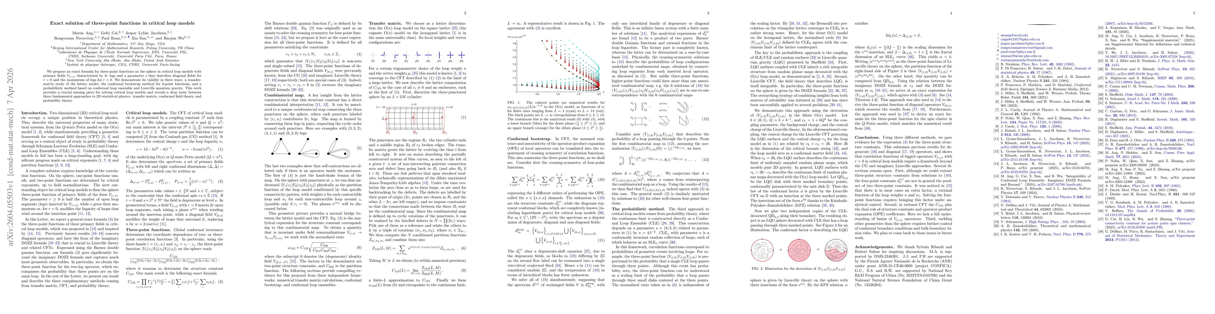 Thumbnail for Exact solution of three-point functions in critical loop models