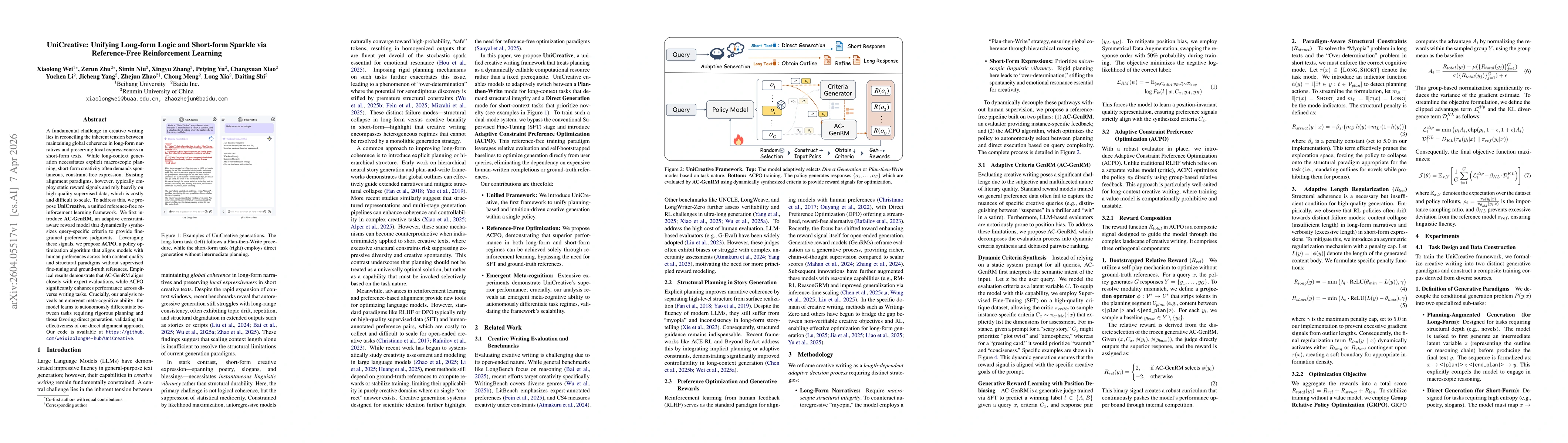 Thumbnail for UniCreative: Unifying Long-form Logic and Short-form Sparkle via Reference-Free Reinforcement Learning