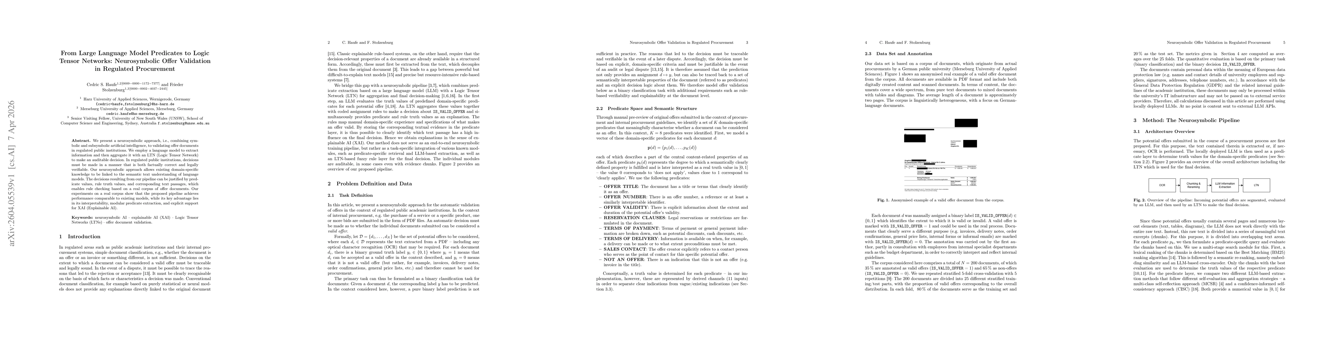 Thumbnail for From Large Language Model Predicates to Logic Tensor Networks: Neurosymbolic Offer Validation in Regulated Procurement