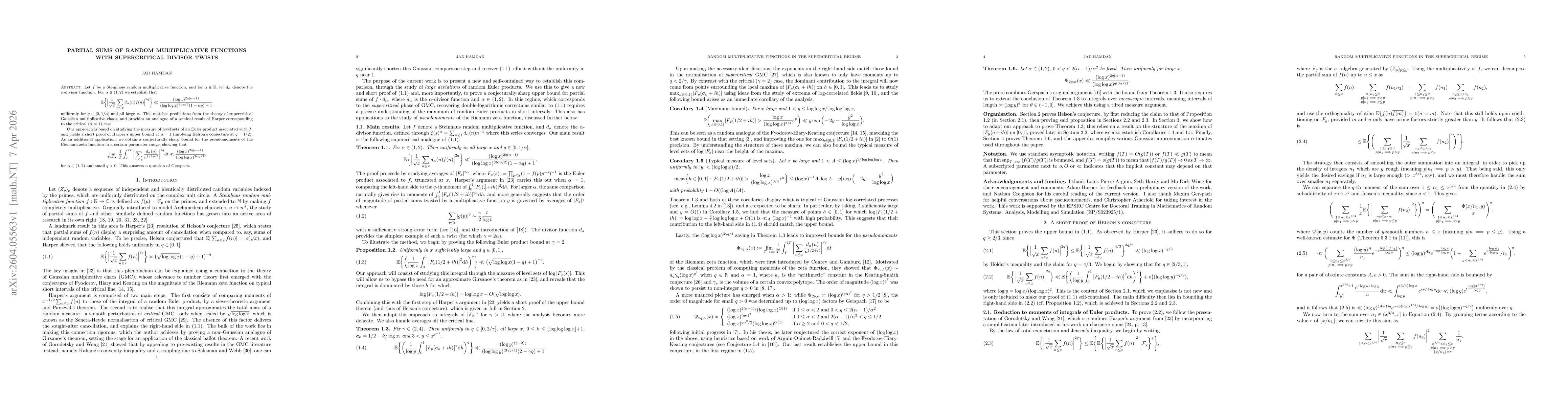 Thumbnail for Partial sums of random multiplicative functions with supercritical divisor twists