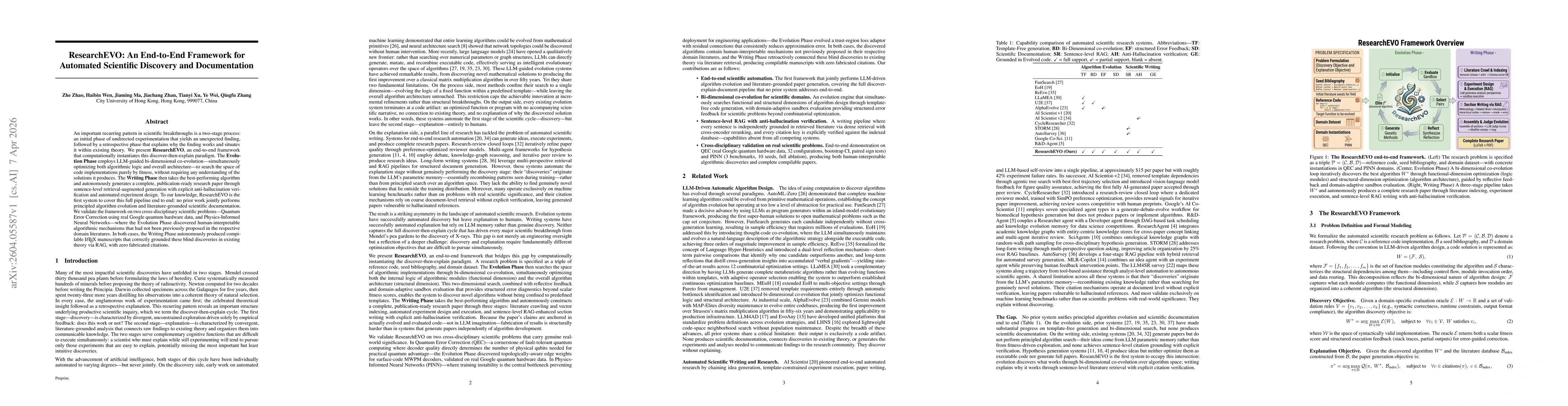 Thumbnail for ResearchEVO: An End-to-End Framework for Automated Scientific Discovery and Documentation
