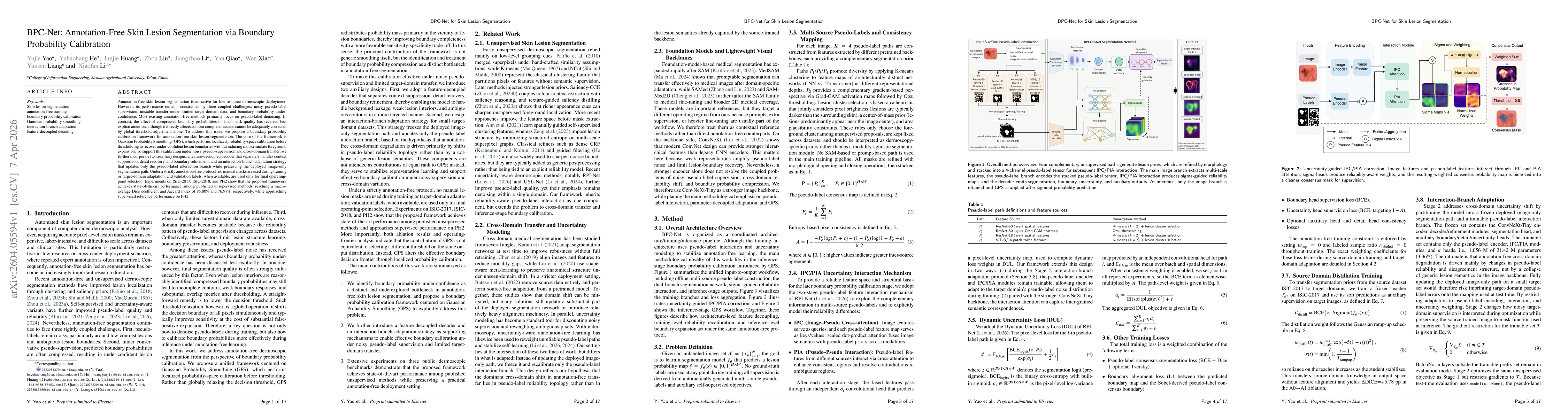 Thumbnail for BPC-Net: Annotation-Free Skin Lesion Segmentation via Boundary Probability Calibration