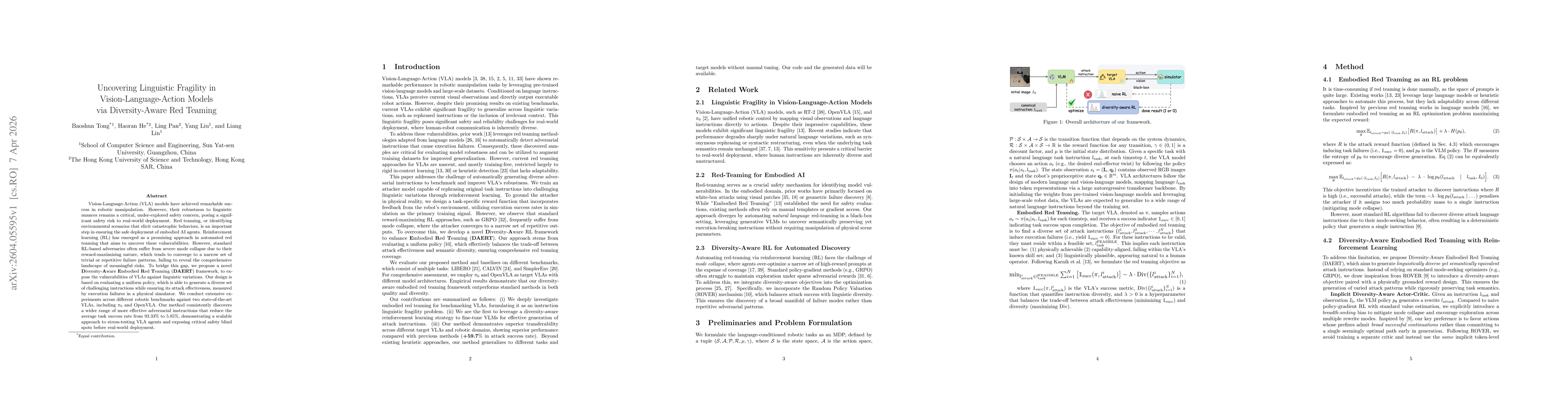 Thumbnail for Uncovering Linguistic Fragility in Vision-Language-Action Models via Diversity-Aware Red Teaming