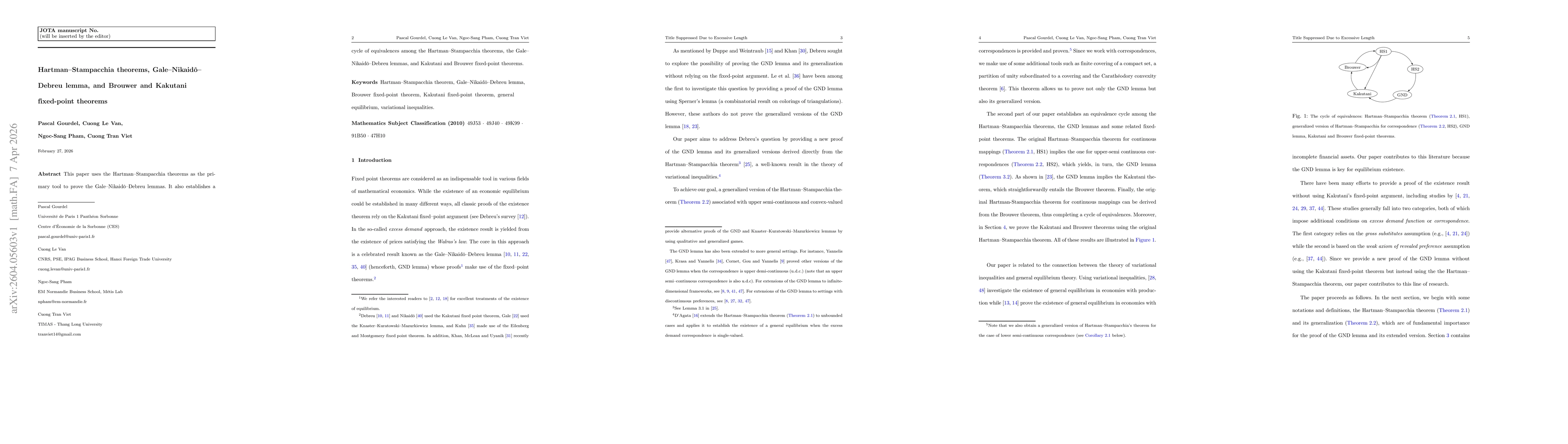 Thumbnail for Hartman-Stampacchia theorem, Gale-Nikaido-Debreu lemma, and Brouwer and Kakutani fixed-point theorems