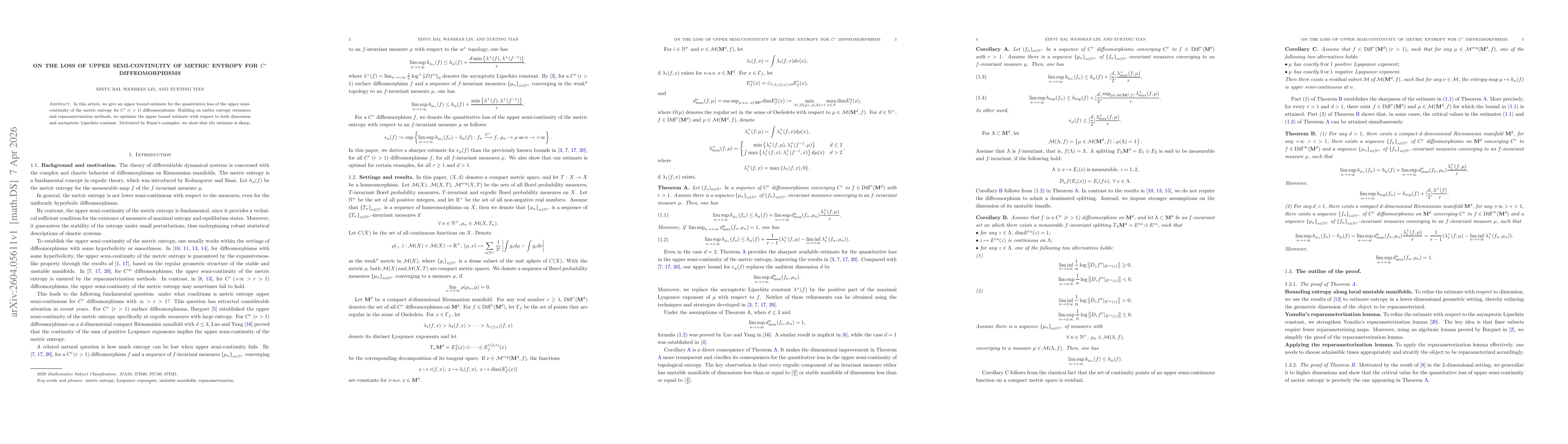 Thumbnail for On the loss of upper semi-continuity of metric entropy for $C^{r}$ diffeomorphisms