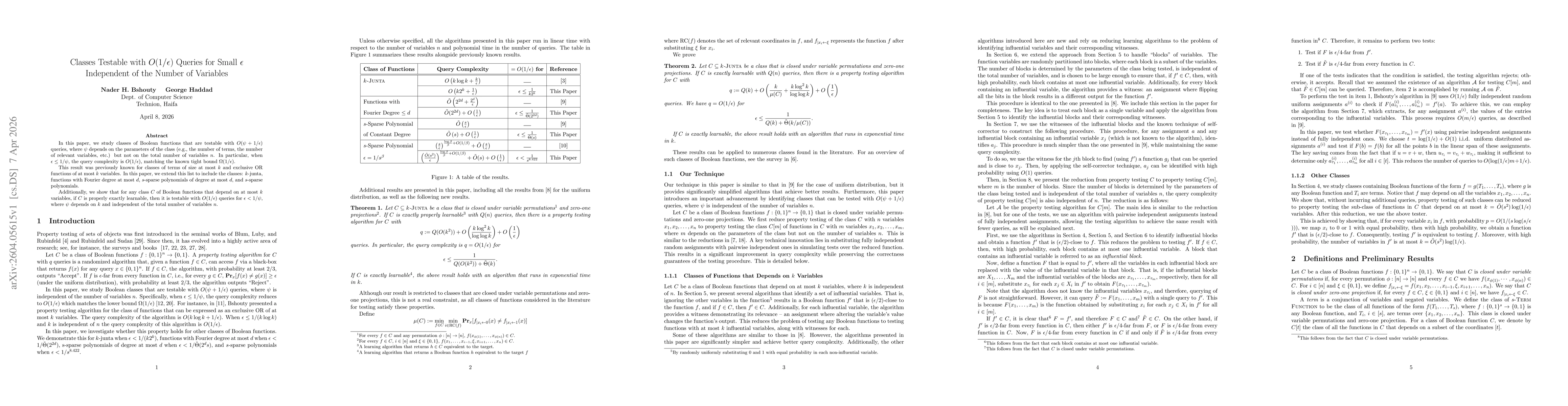 Thumbnail for Classes Testable with $O(1/ε)$ Queries for Small $ε$ Independent of the Number of Variables