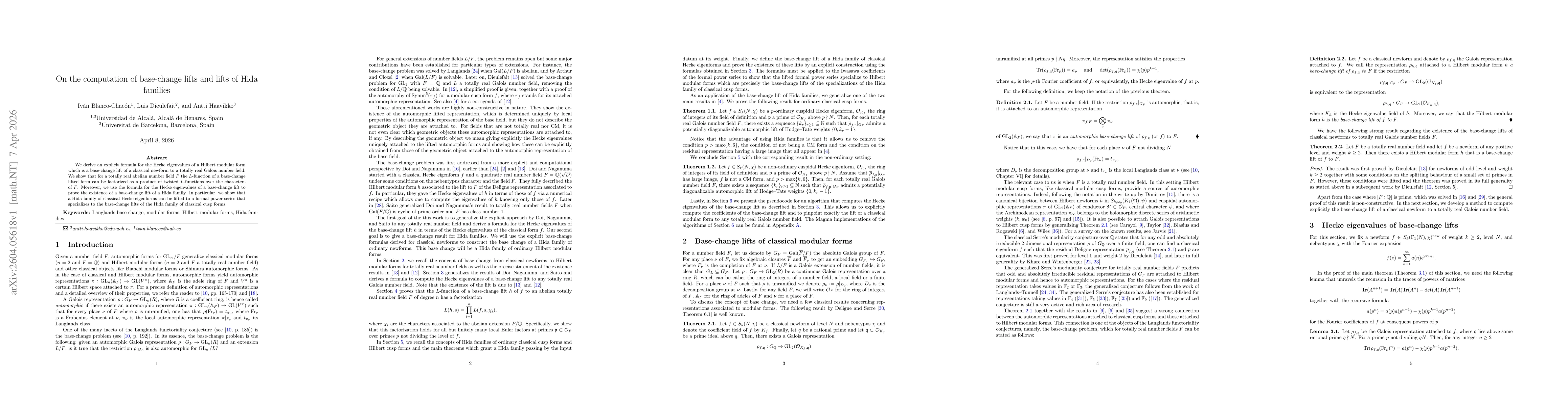 Thumbnail for On the computation of base-change lifts and lifts of Hida families