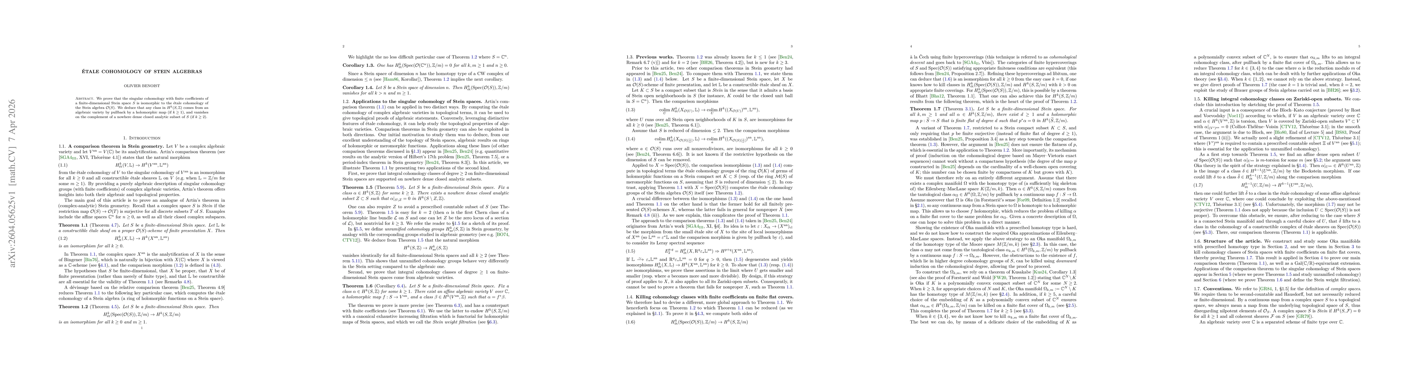 Thumbnail for Étale cohomology of Stein algebras
