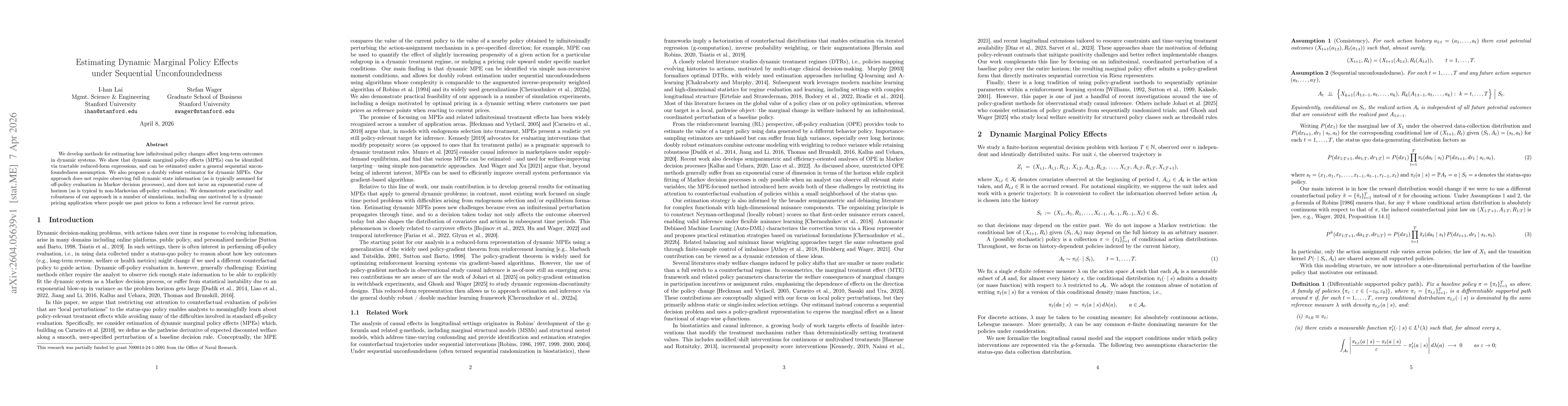 Thumbnail for Estimating Dynamic Marginal Policy Effects under Sequential Unconfoundedness