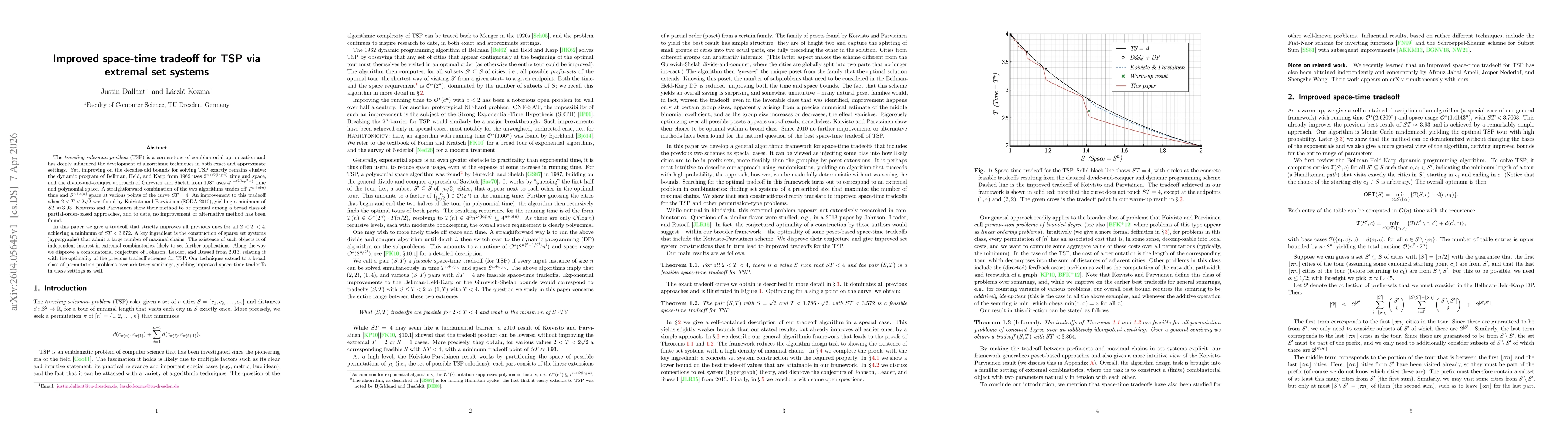 Thumbnail for Improved space-time tradeoff for TSP via extremal set systems