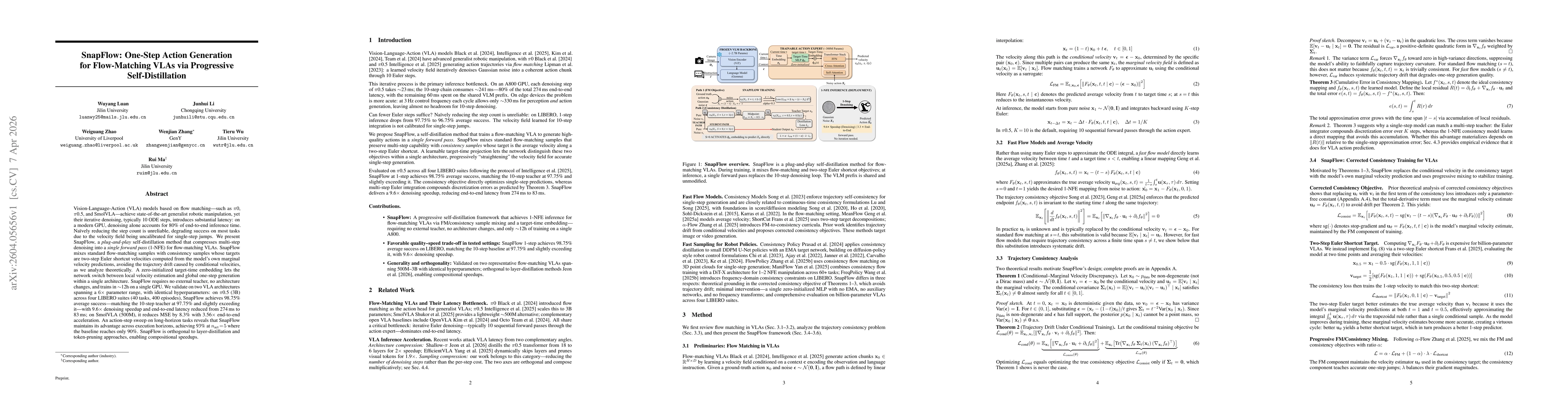 Thumbnail for SnapFlow: One-Step Action Generation for Flow-Matching VLAs via Progressive Self-Distillation