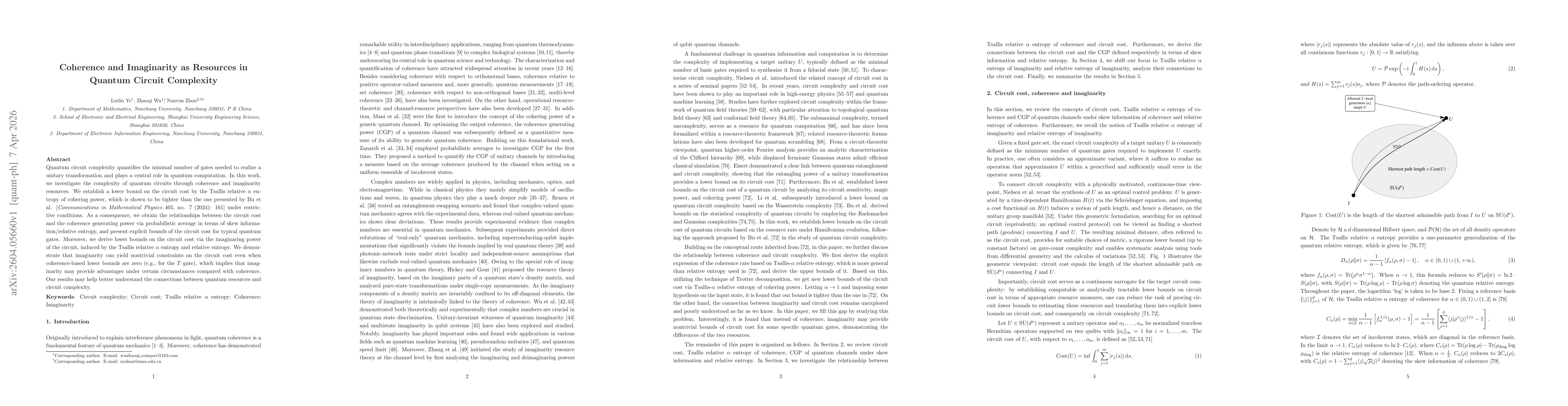 Thumbnail for Coherence and Imaginarity as Resources in Quantum Circuit Complexity