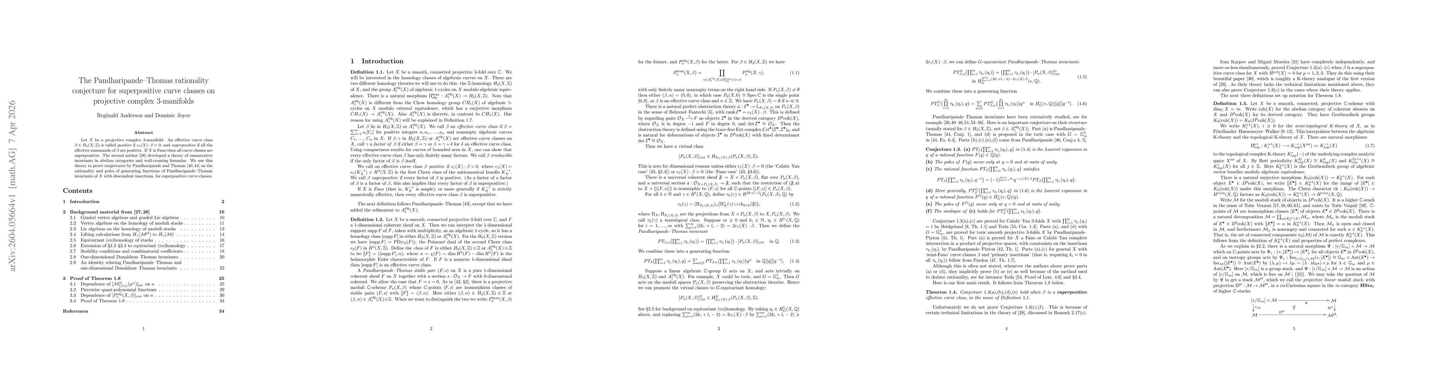 Thumbnail for The Pandharipande-Thomas rationality conjecture for superpositive curve classes on projective complex 3-manifolds