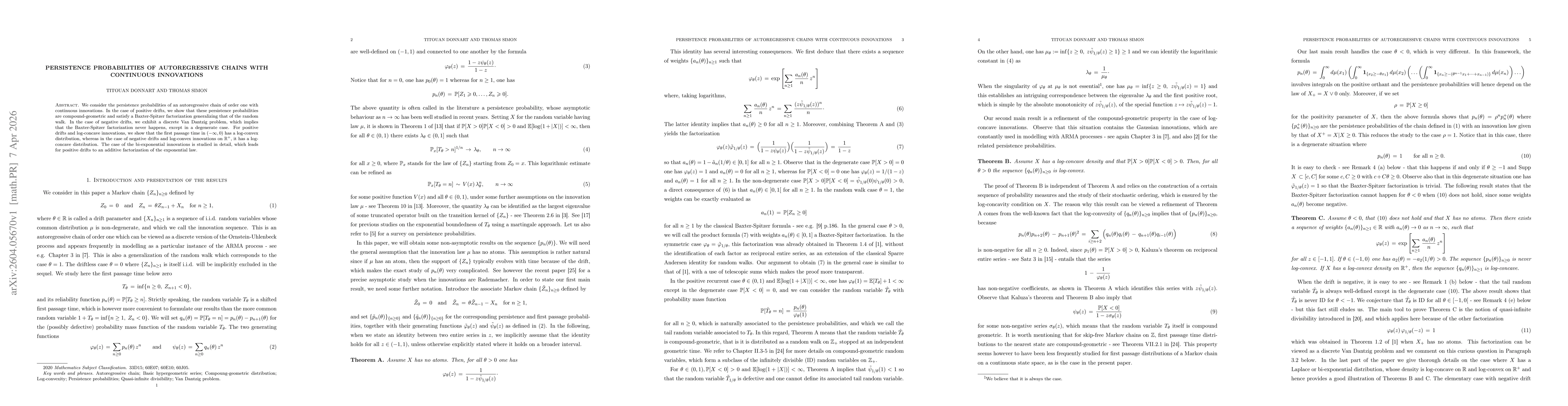 Thumbnail for Persistence probabilities of autoregressive chains with continuous innovations