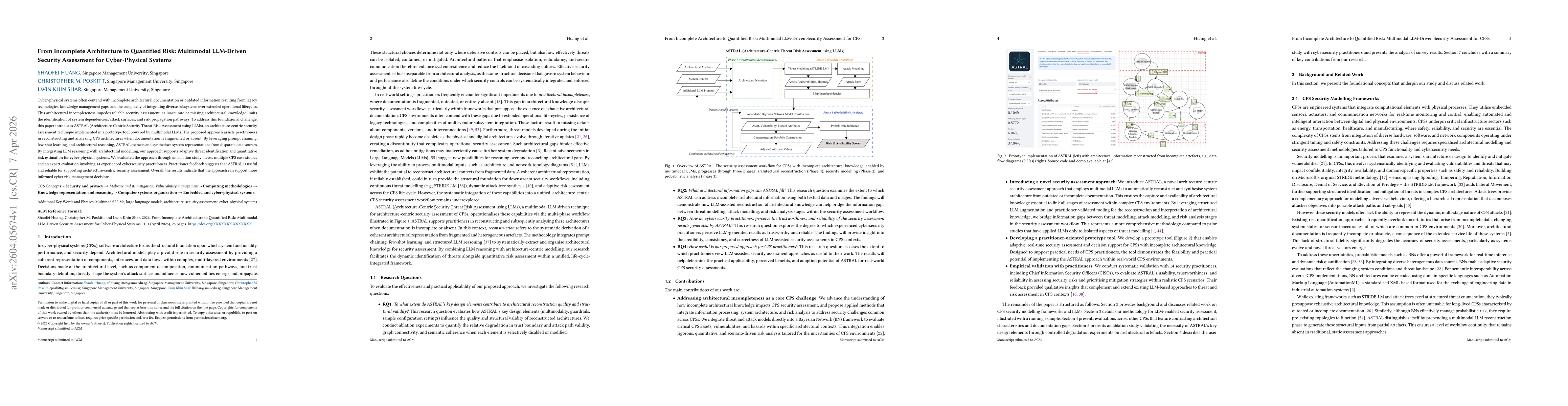 Thumbnail for From Incomplete Architecture to Quantified Risk: Multimodal LLM-Driven Security Assessment for Cyber-Physical Systems