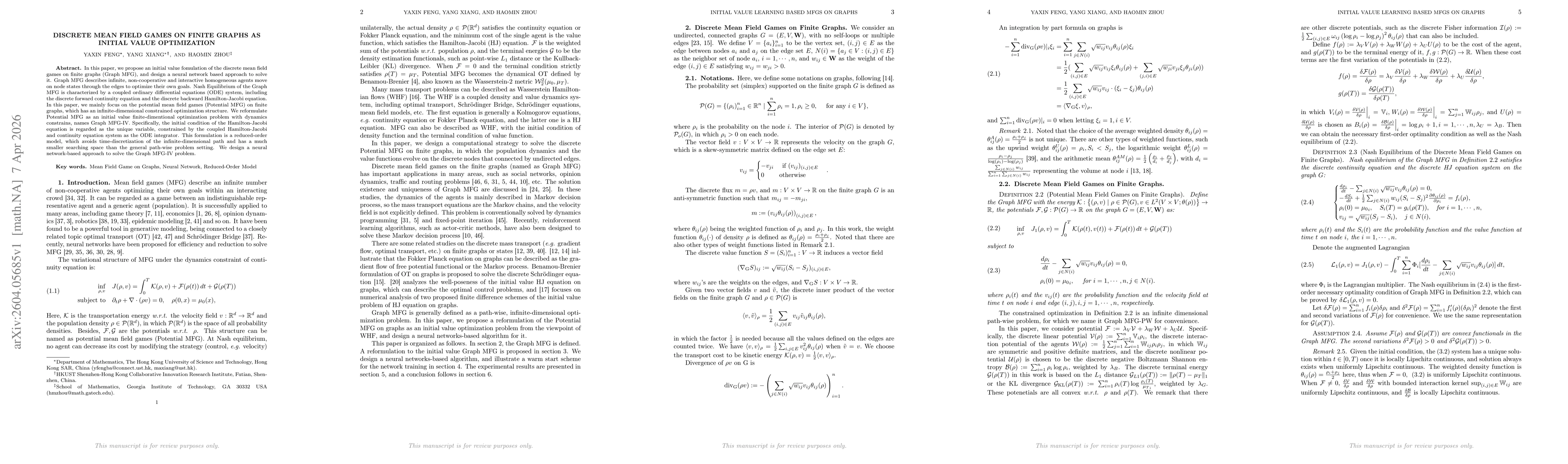 Thumbnail for Discrete Mean Field Games on Finite Graphs as Initial Value Optimization