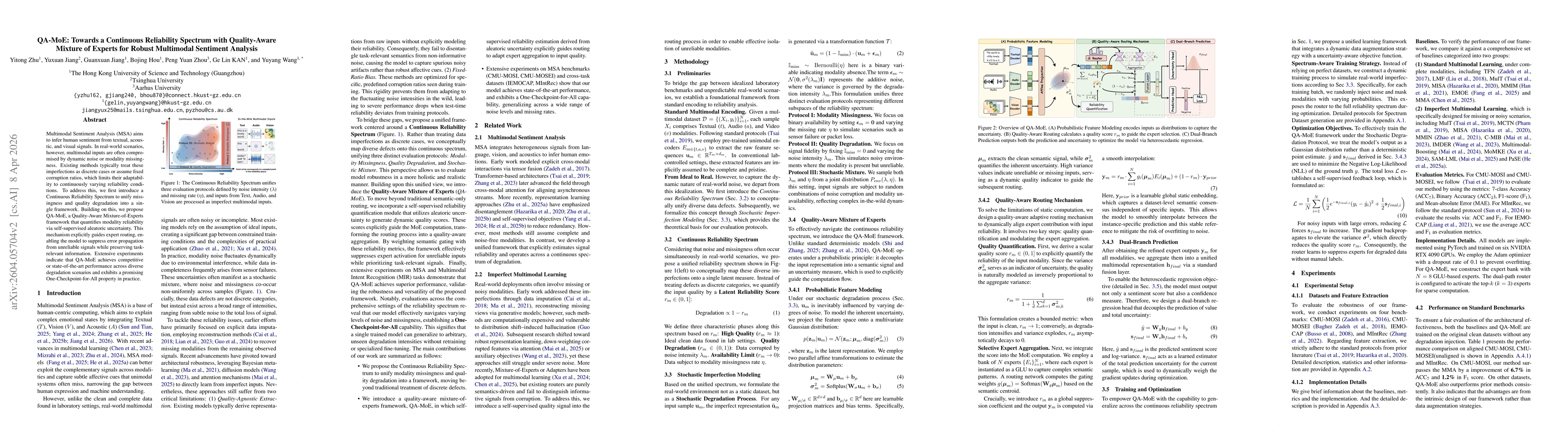 Thumbnail for QA-MoE: Towards a Continuous Reliability Spectrum with Quality-Aware Mixture of Experts for Robust Multimodal Sentiment Analysis