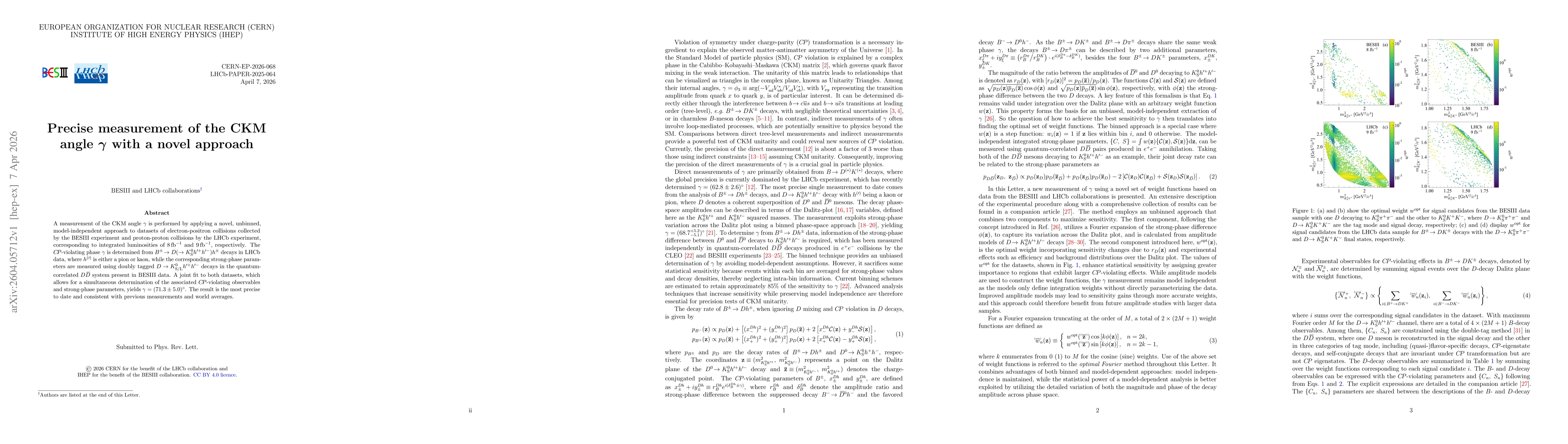 Thumbnail for Precise measurement of the CKM angle $γ$ with a novel approach