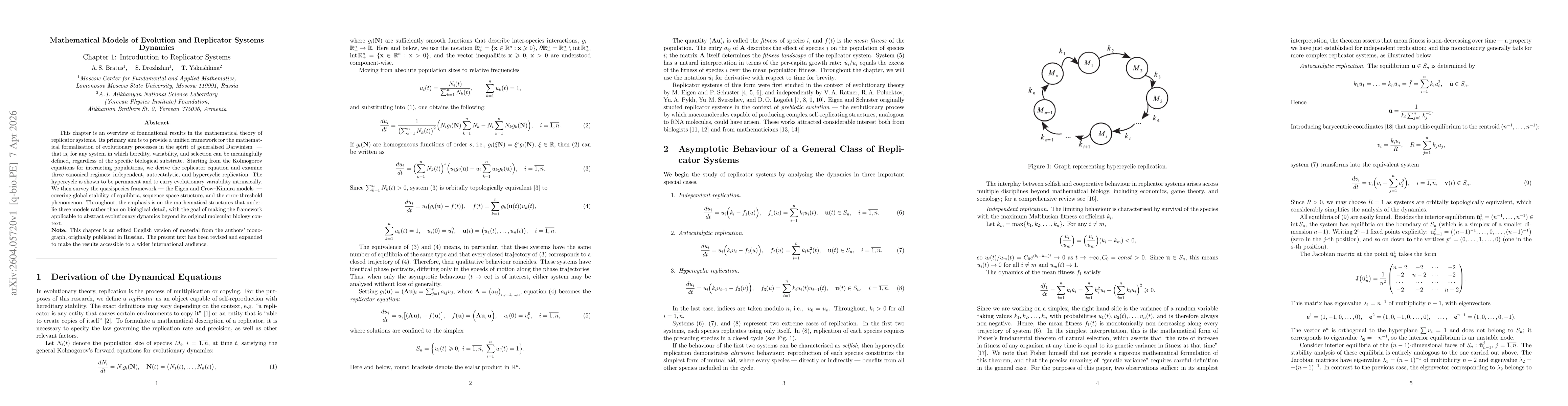 Thumbnail for Mathematical Models of Evolution and Replicator Systems Dynamics. Chapter 1: Introduction to Replicator Systems
