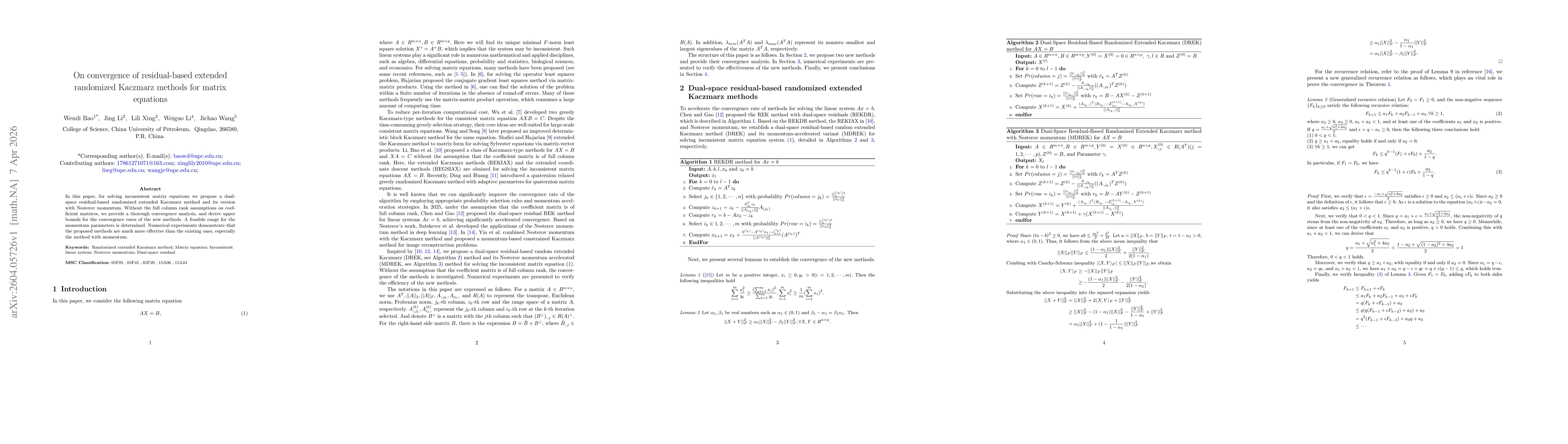 Thumbnail for On convergence of residual-based extended randomized Kaczmarz methods for matrix equations