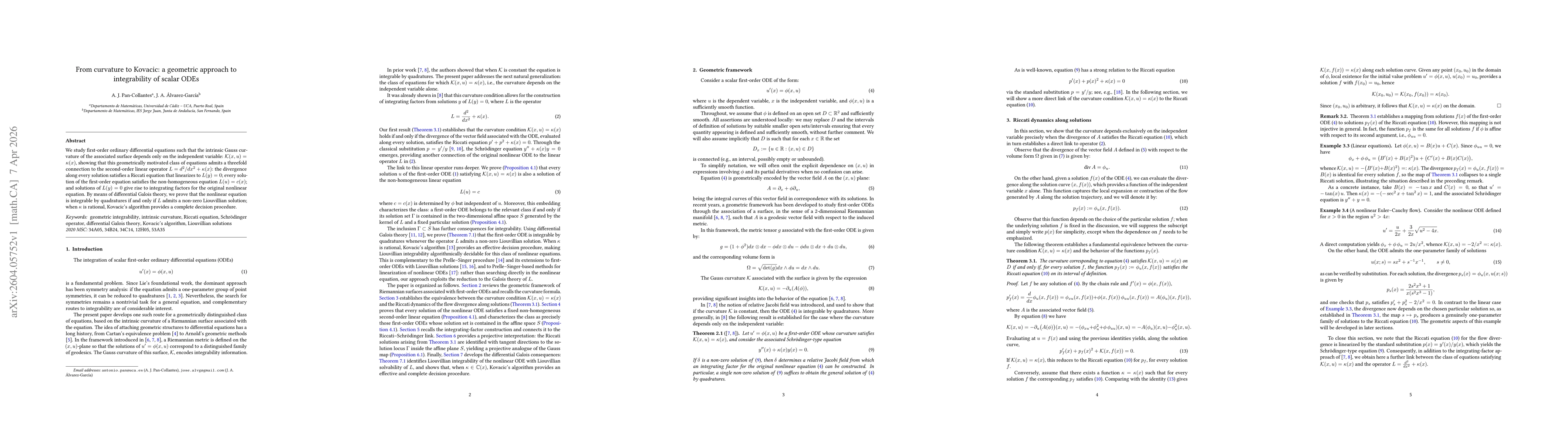 Thumbnail for From curvature to Kovacic: a geometric approach to integrability of scalar ODEs