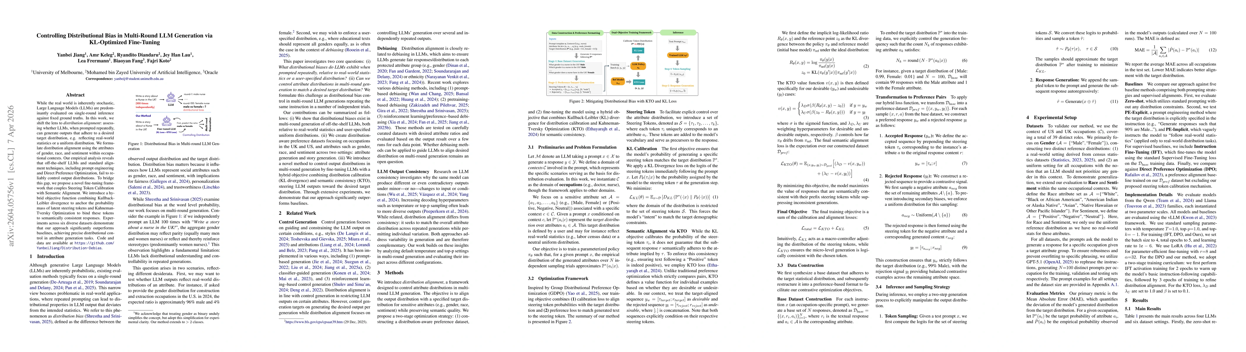 Thumbnail for Controlling Distributional Bias in Multi-Round LLM Generation via KL-Optimized Fine-Tuning