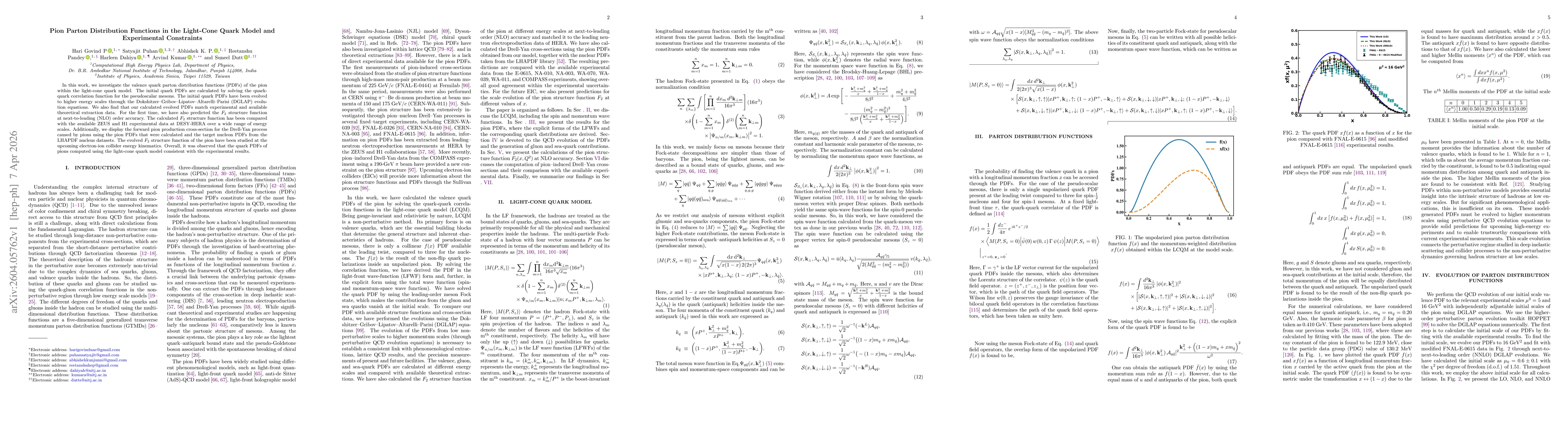 Thumbnail for Pion Parton Distribution Functions in the Light-Cone Quark Model and Experimental Constraints