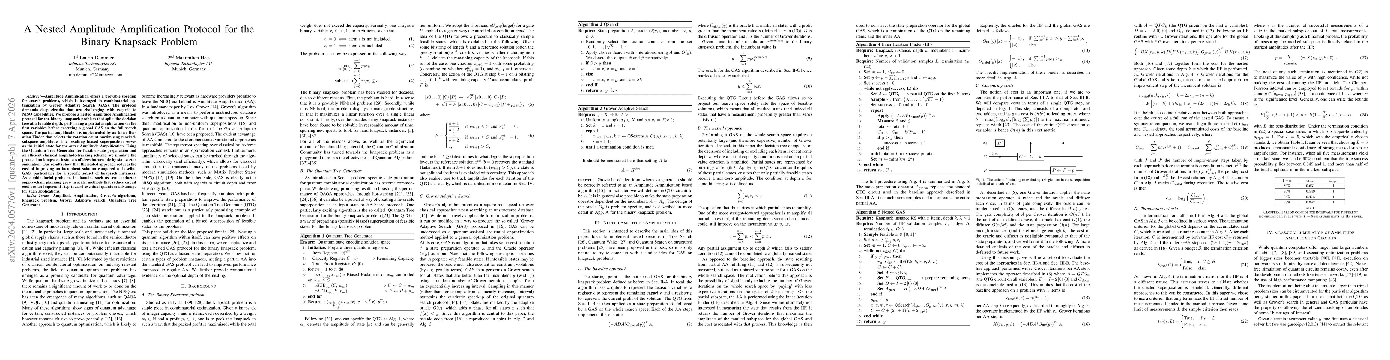 Thumbnail for A Nested Amplitude Amplification Protocol for the Binary Knapsack Problem