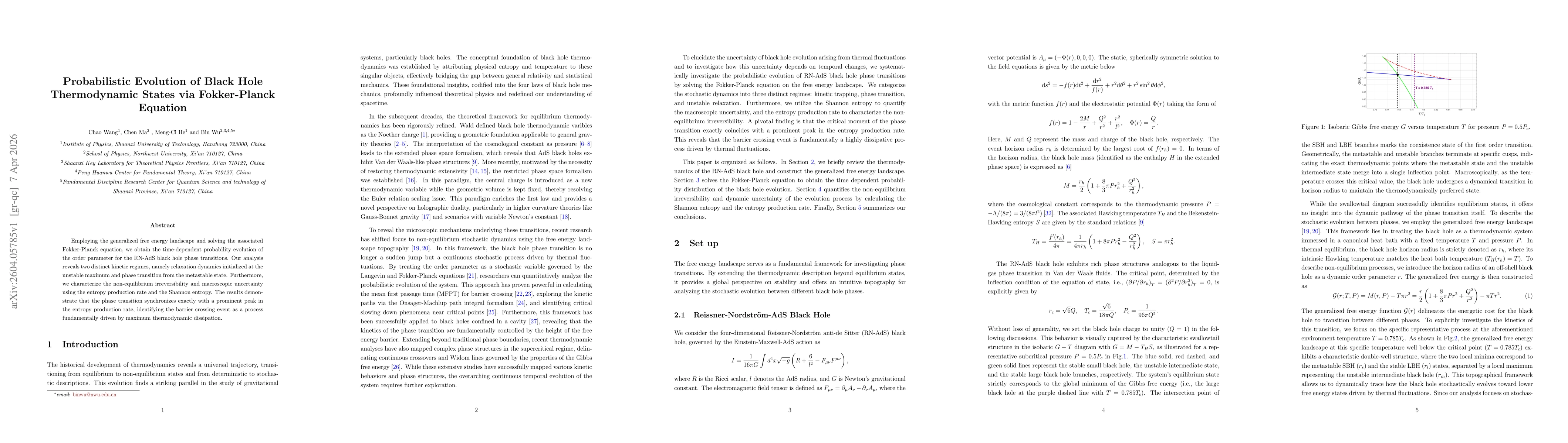 Thumbnail for Probabilistic Evolution of Black Hole Thermodynamic States via Fokker-Planck Equation