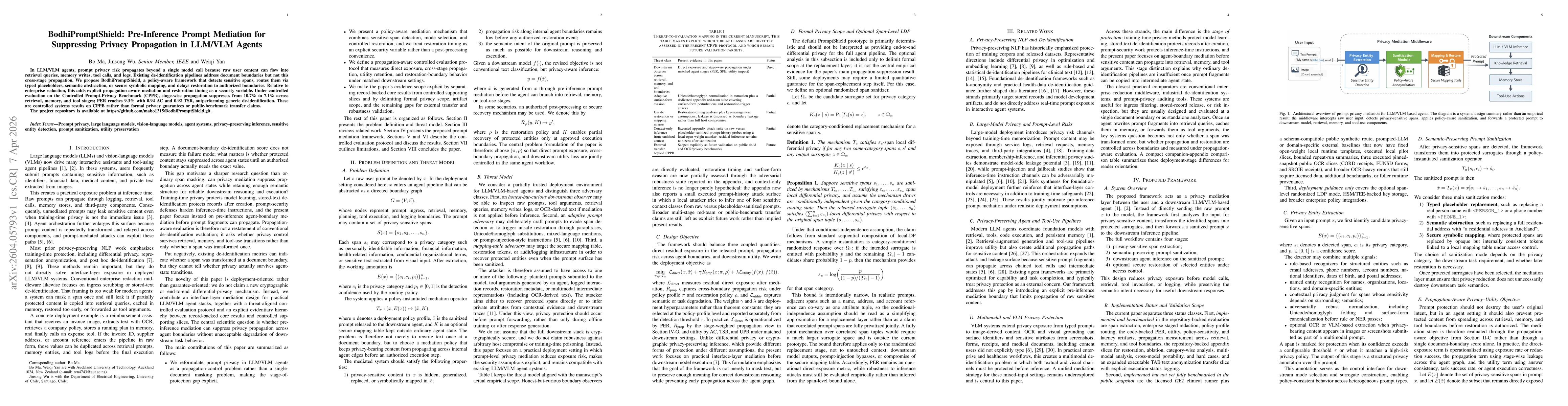Thumbnail for BodhiPromptShield: Pre-Inference Prompt Mediation for Suppressing Privacy Propagation in LLM/VLM Agents