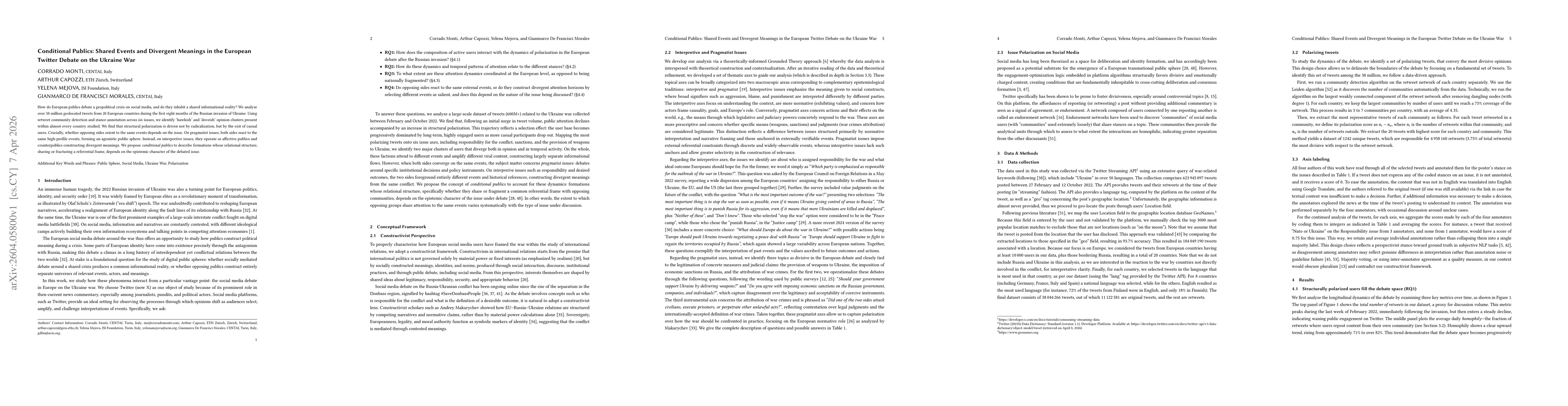 Thumbnail for Conditional Publics: Shared Events and Divergent Meanings in the European Twitter Debate on the Ukraine War