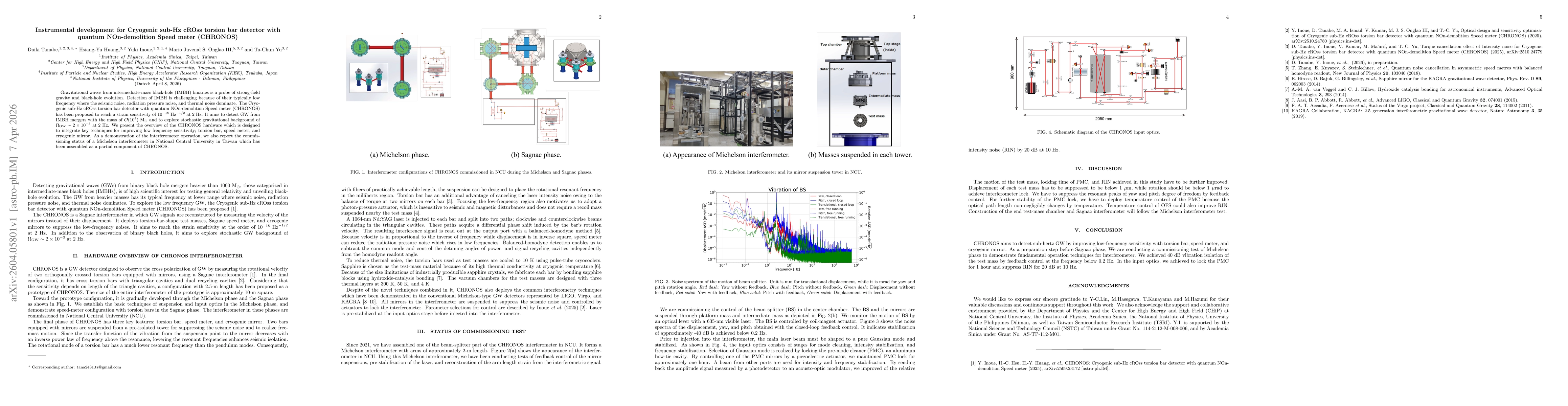 Thumbnail for Instrumental development for Cryogenic sub-Hz cROss torsion bar detector with quantum NOn-demolition Speed meter (CHRONOS)