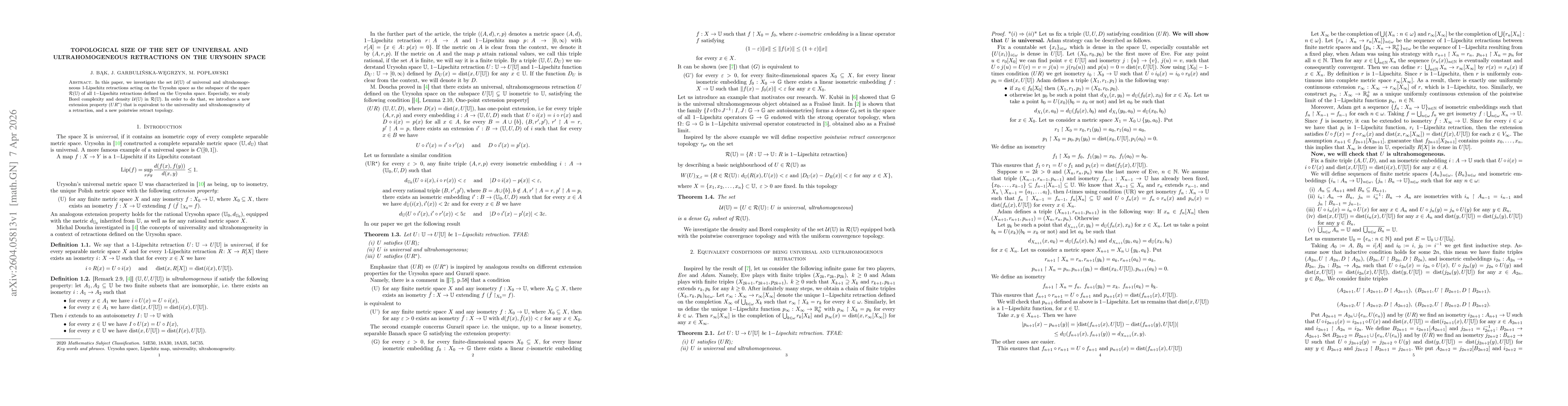 Thumbnail for Topological size of the set of universal and ultrahomogeneous retractions on the Urysohn space