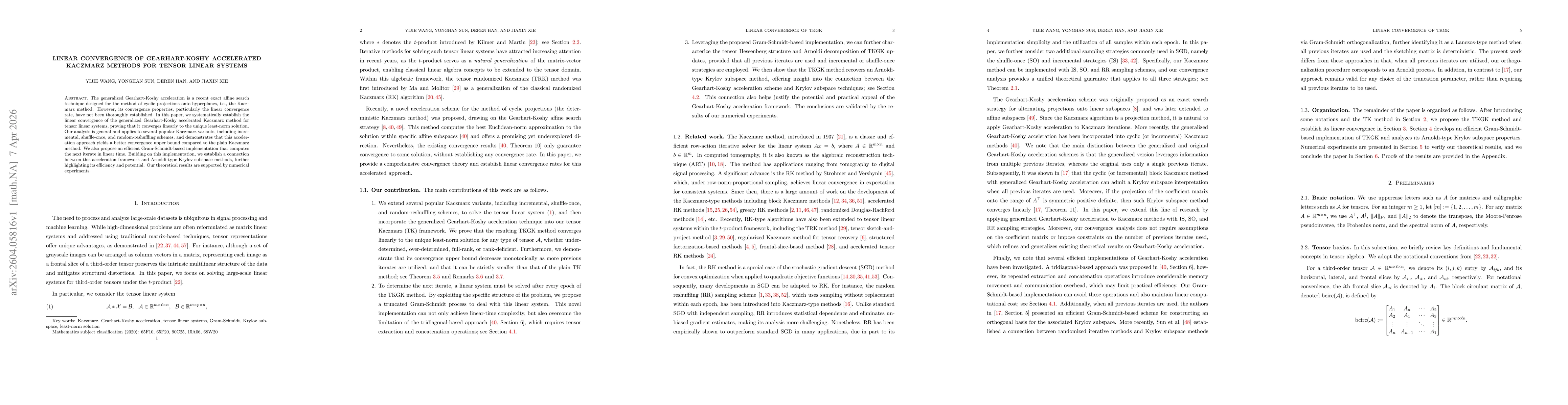 Thumbnail for Linear convergence of Gearhart-Koshy accelerated Kaczmarz methods for tensor linear systems