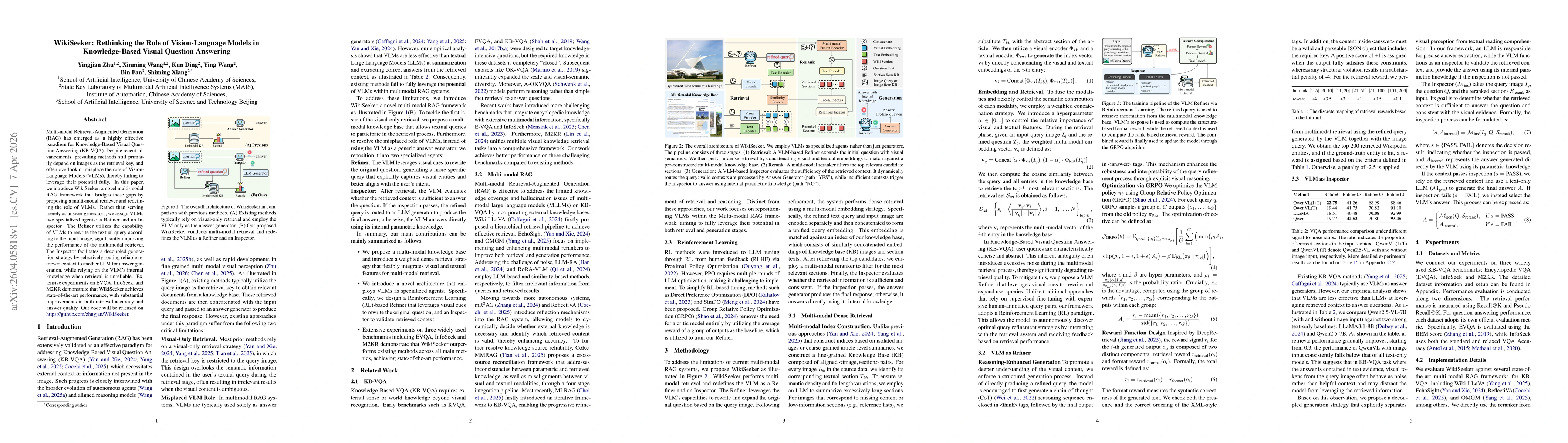 Thumbnail for WikiSeeker: Rethinking the Role of Vision-Language Models in Knowledge-Based Visual Question Answering
