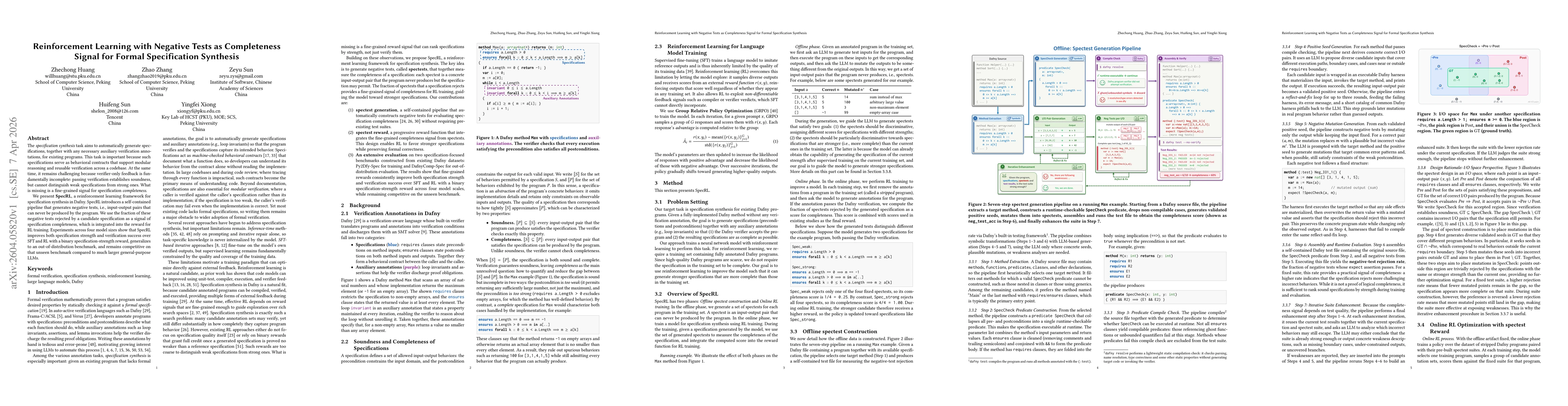 Thumbnail for Reinforcement Learning with Negative Tests as Completeness Signal for Formal Specification Synthesis