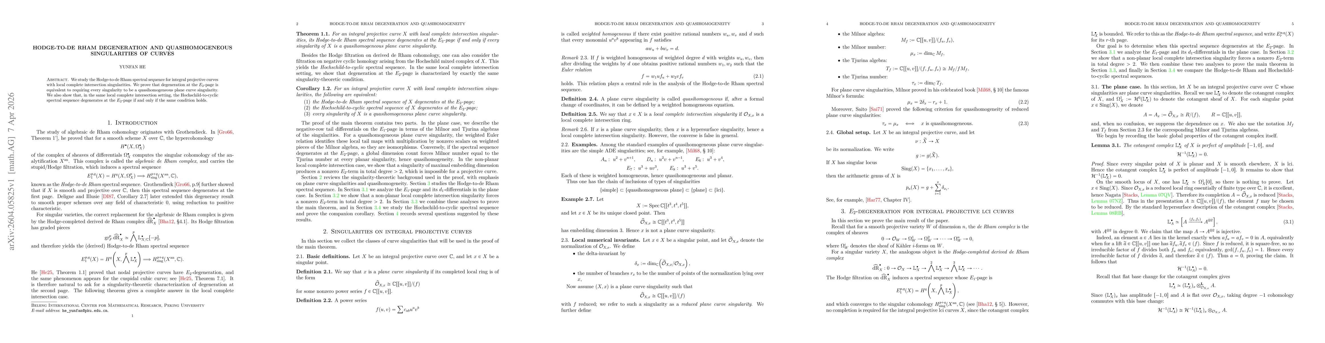 Thumbnail for Hodge-to-de Rham degeneration and quasihomogeneous singularities of curves