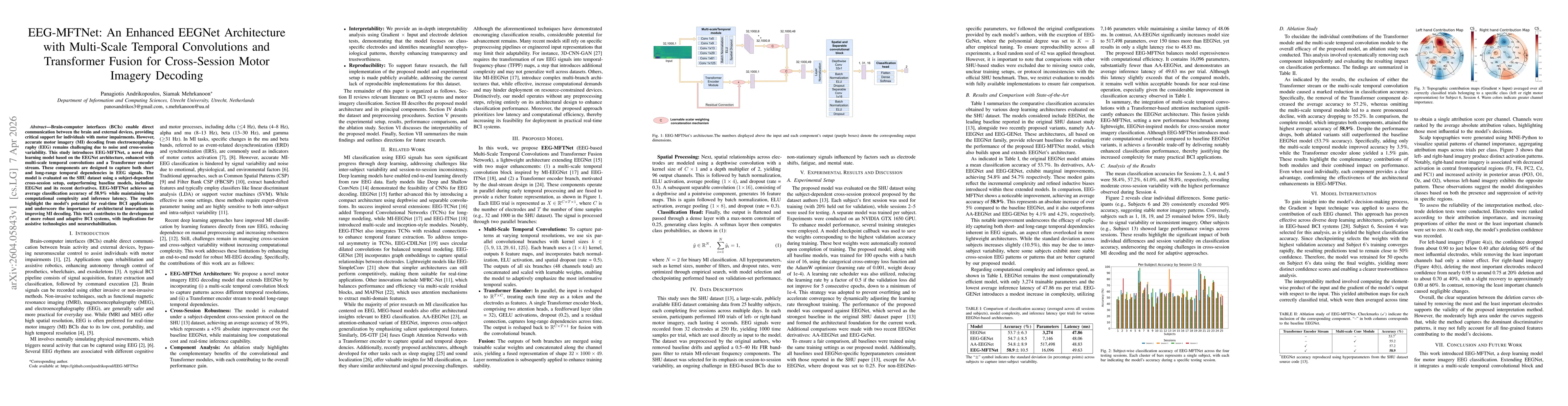 Thumbnail for EEG-MFTNet: An Enhanced EEGNet Architecture with Multi-Scale Temporal Convolutions and Transformer Fusion for Cross-Session Motor Imagery Decoding