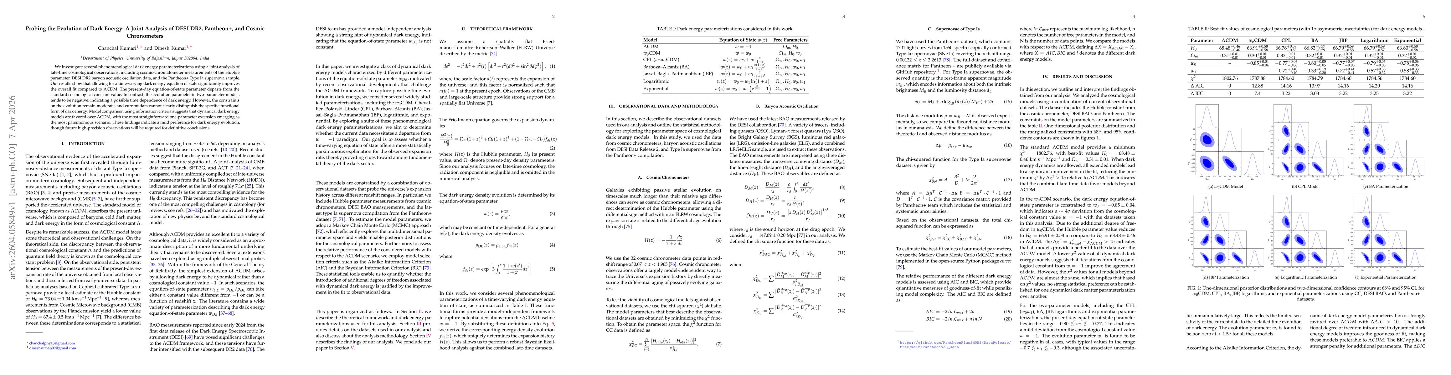 Thumbnail for Probing the Evolution of Dark Energy: A Joint Analysis of DESI DR2, Pantheon+, and Cosmic Chronometers