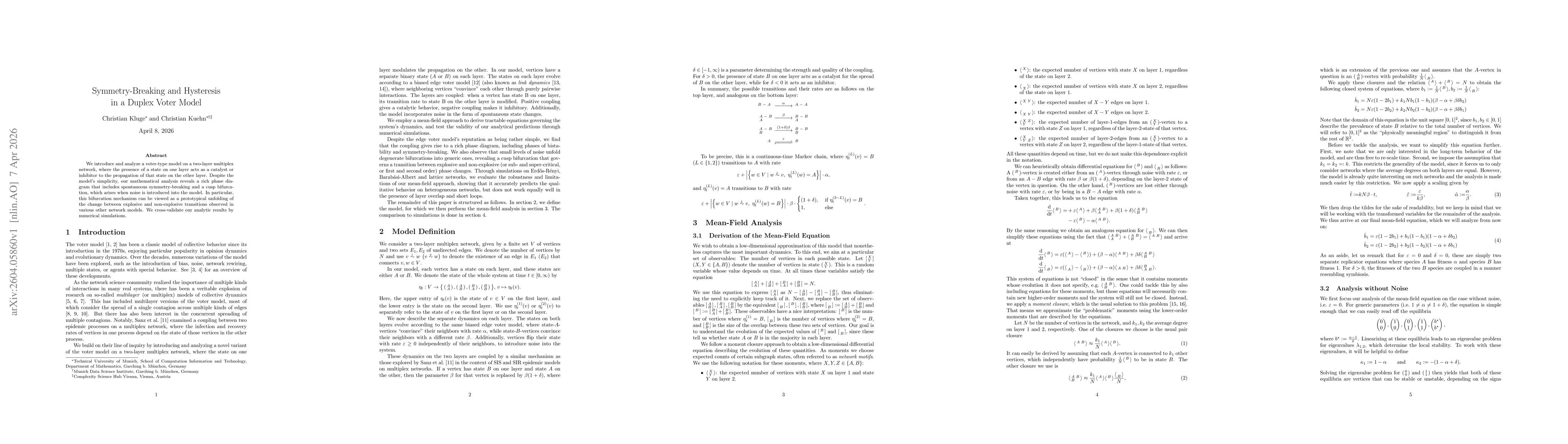 Thumbnail for Symmetry-Breaking and Hysteresis in a Duplex Voter Model