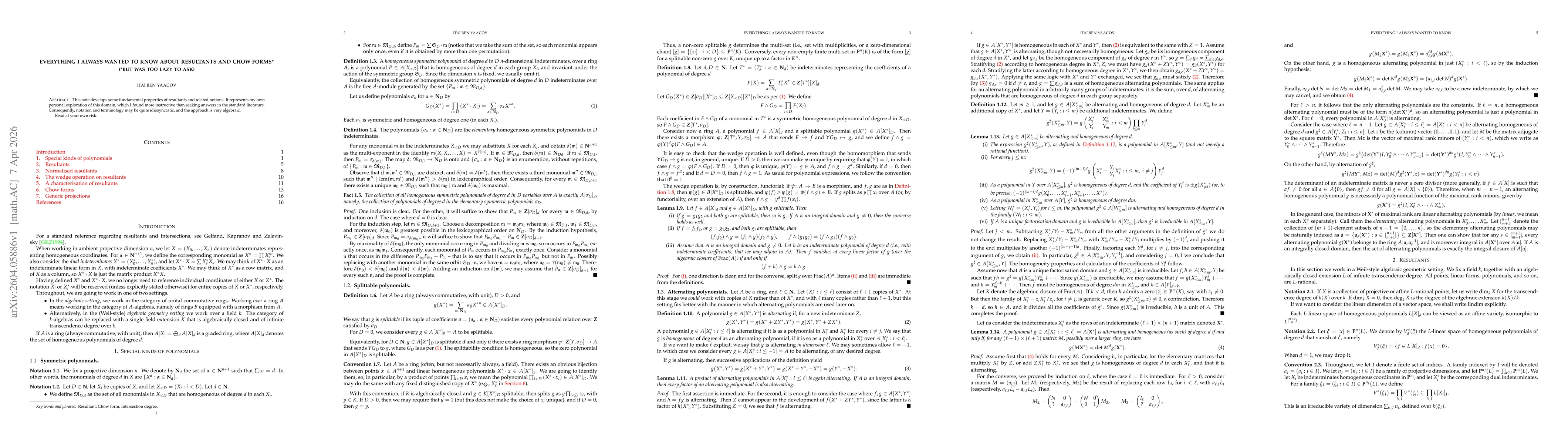Thumbnail for Everything I always wanted to know about resultants and Chow forms (but was too lazy to ask)