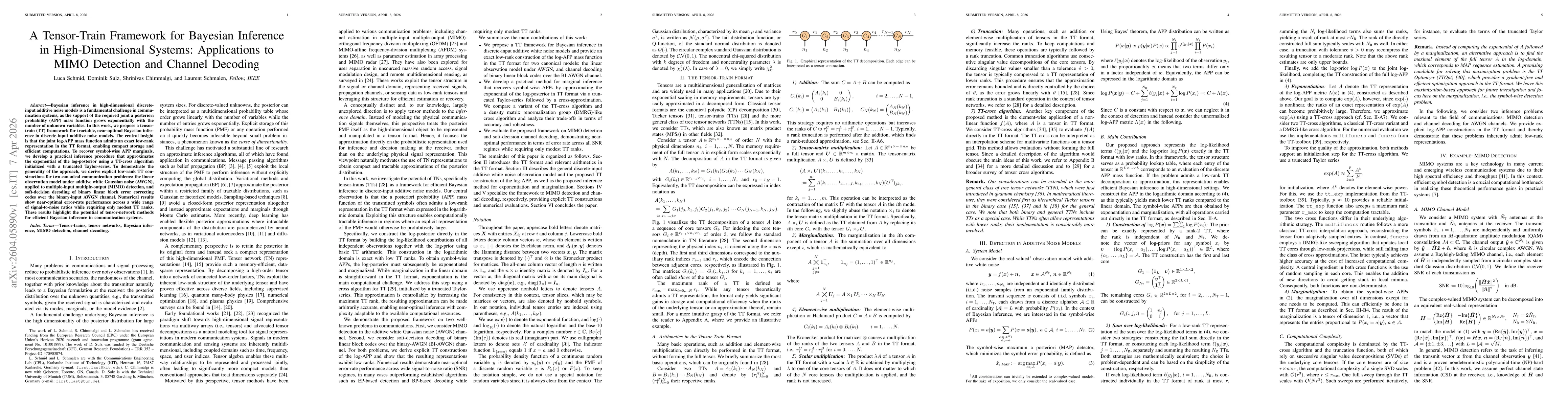Thumbnail for A Tensor-Train Framework for Bayesian Inference in High-Dimensional Systems: Applications to MIMO Detection and Channel Decoding