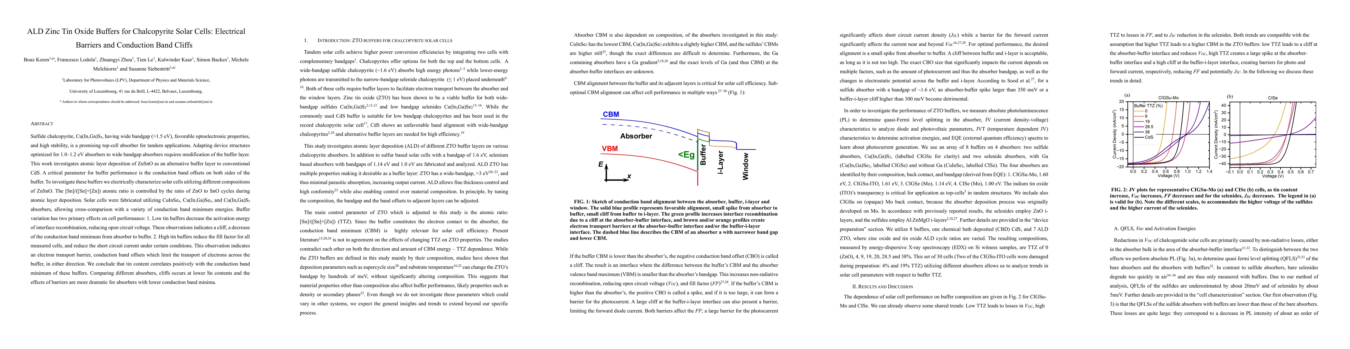 Thumbnail for ALD Zinc Tin Oxide Buffers for Chalcopyrite Solar Cells: Electrical Barriers and Conduction Band Cliffs