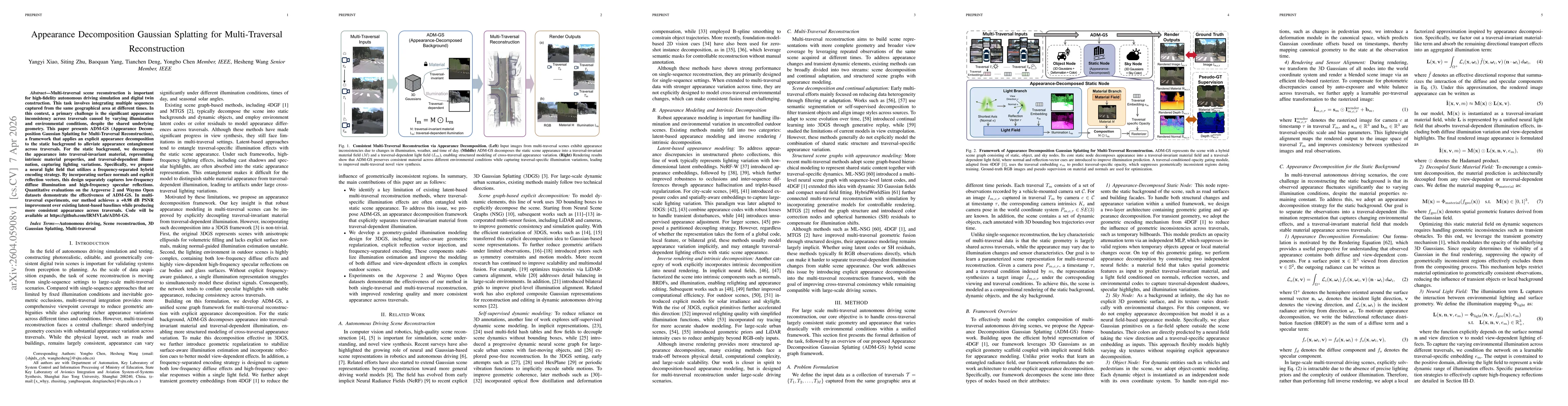 Thumbnail for Appearance Decomposition Gaussian Splatting for Multi-Traversal Reconstruction