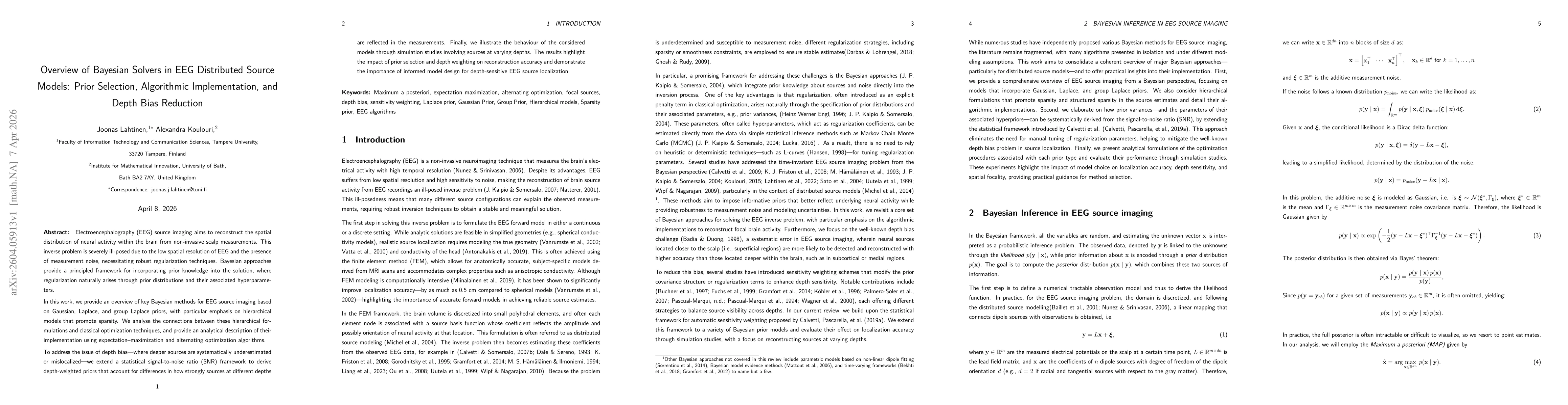 Thumbnail for Overview of Bayesian Solvers in EEG Distributed Source Models: Prior Selection, Algorithmic Implementation, and Depth Bias Reduction