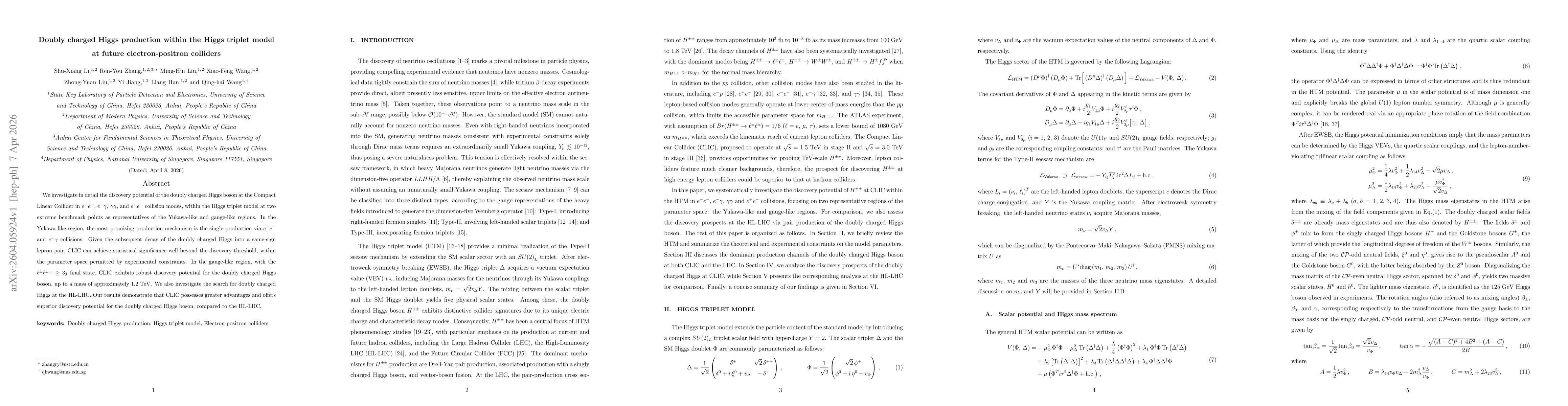 Thumbnail for Doubly charged Higgs production within the Higgs triplet model at future electron-positron colliders
