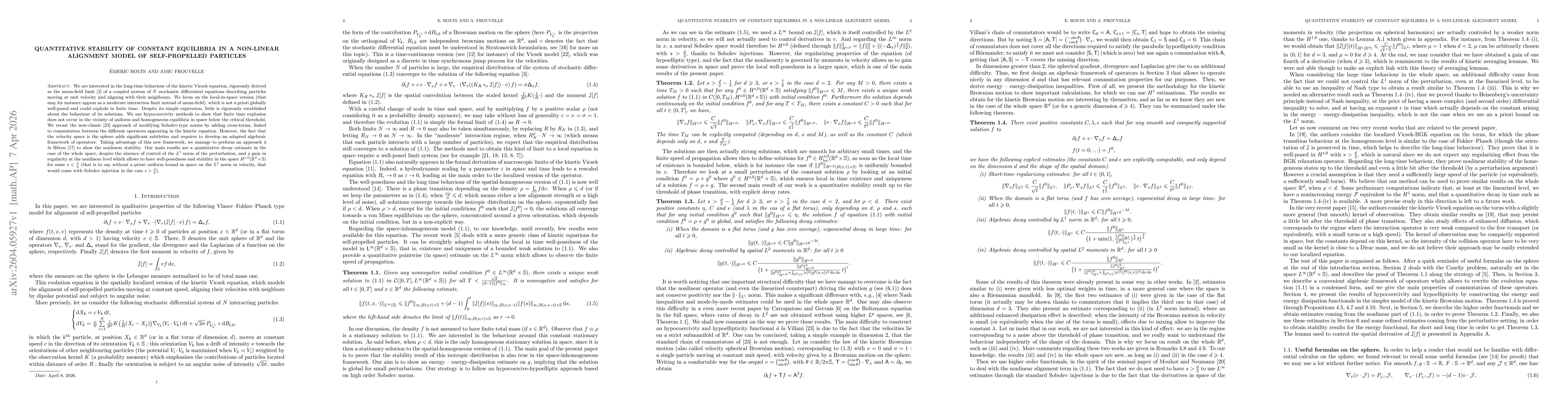 Thumbnail for Quantitative stability of constant equilibria in a non-linear alignment model of self-propelled particles