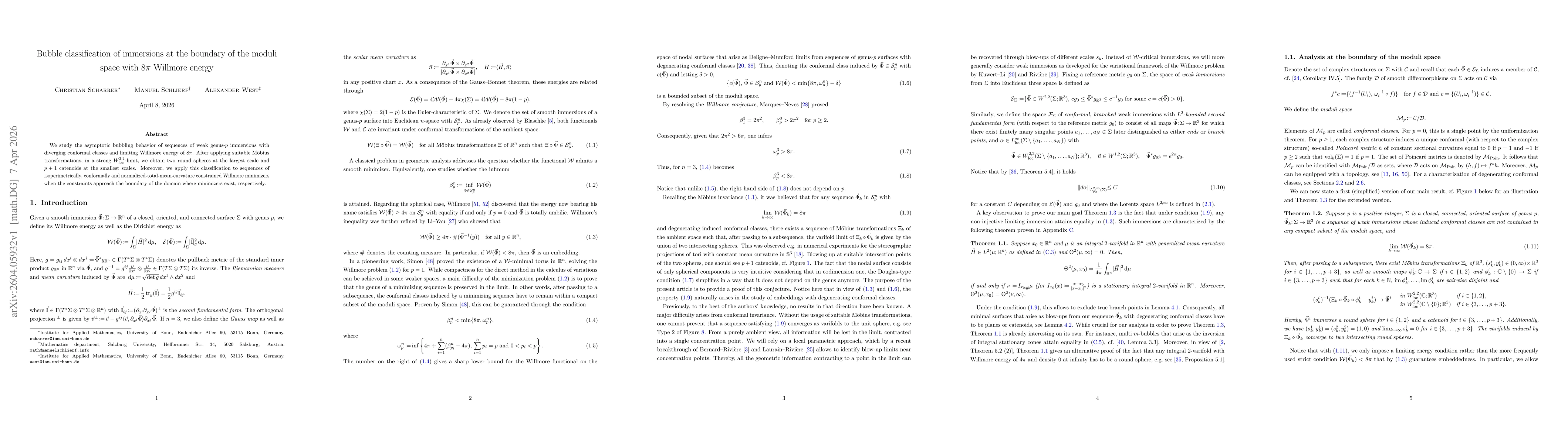 Thumbnail for Bubble classification of immersions at the boundary of the moduli space with $8π$ Willmore energy